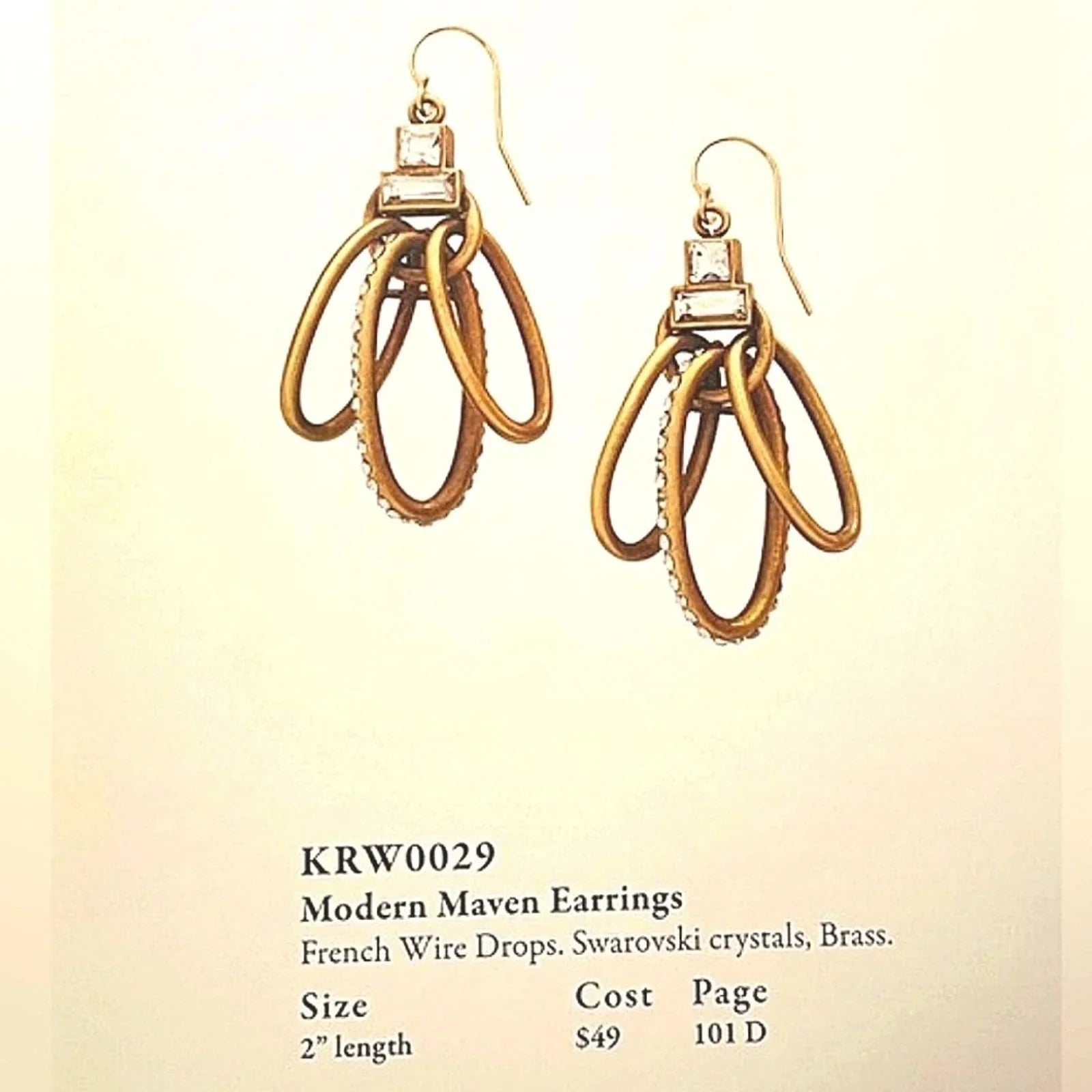 SILPADA KR Modern Maven Brass 2" Drop Dangle Earrings with Swarovski Crystals