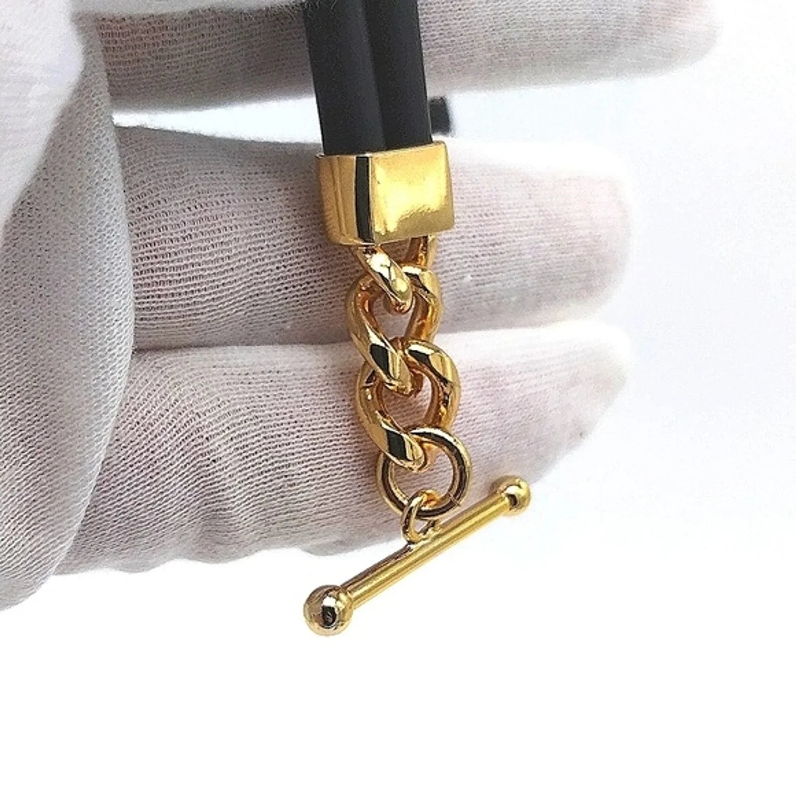 Alexander McQueen Double Layered Black Gold Rubber Corded Bracelet Necklace Set