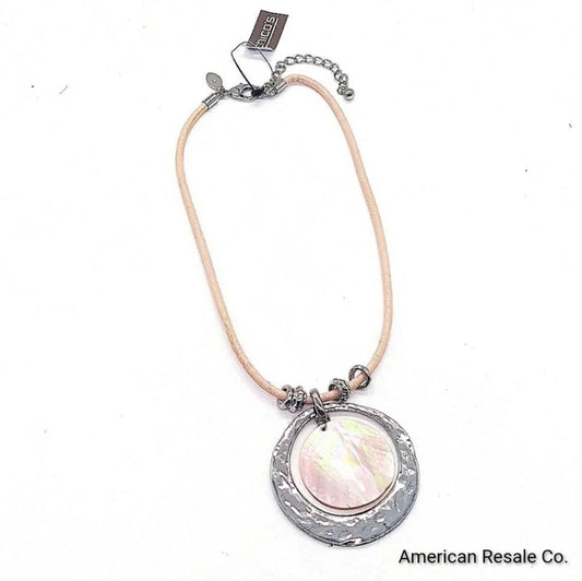 NEW CHICO'S Statement Shell Pendant Hammered Silver Cord Necklace NWT