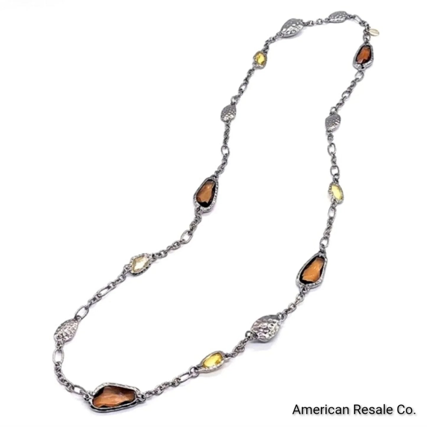 CHICO'S Topaz Citrine Gemstone Statement Layered Convertible Necklace in Silver