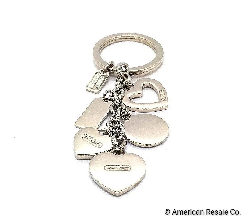 $98 Rare COACH Triple Heart Crystal Key Ring Keychain Fob Purse Charm-Vintage