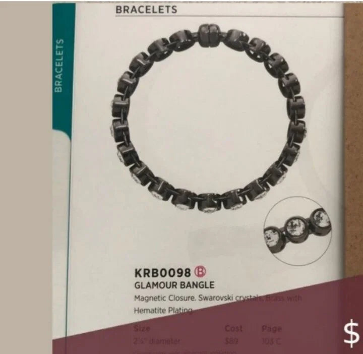 $89 SILPADA K&R Black Swarovski Crystal Glamour Bangle Bracelet KRB0098-Retired