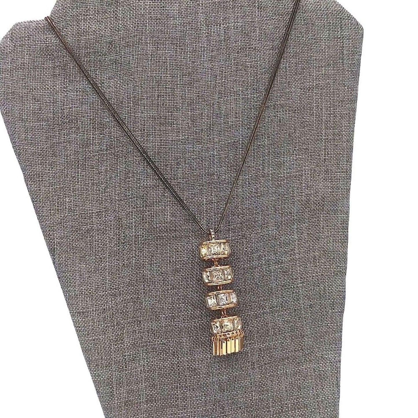 CHRISTIAN SIRIANO NY Black Necklace with Cubic Zirconia CZ Gold Y Tassel Pendant