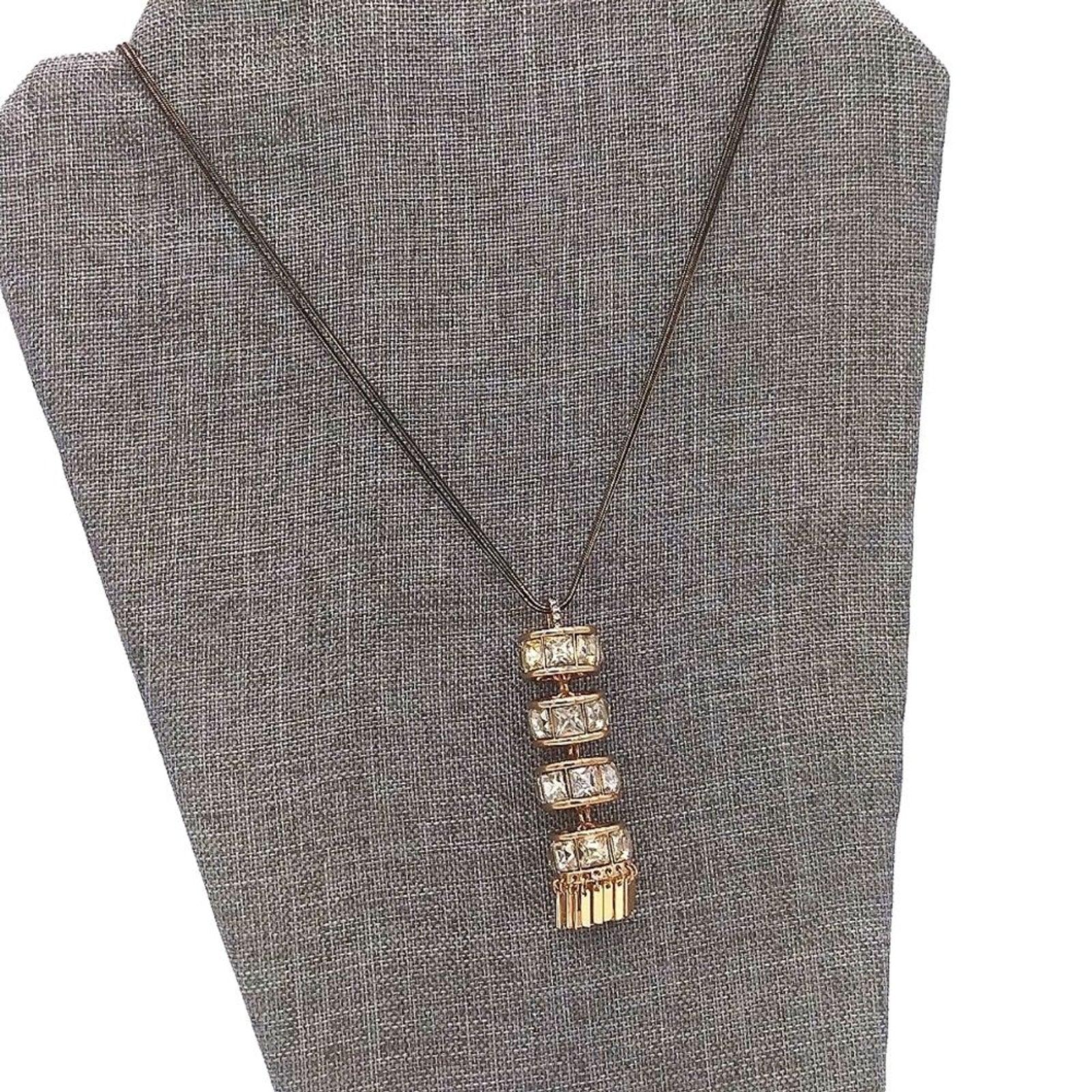 CHRISTIAN SIRIANO NY Black Necklace with Cubic Zirconia CZ Gold Y Tassel Pendant