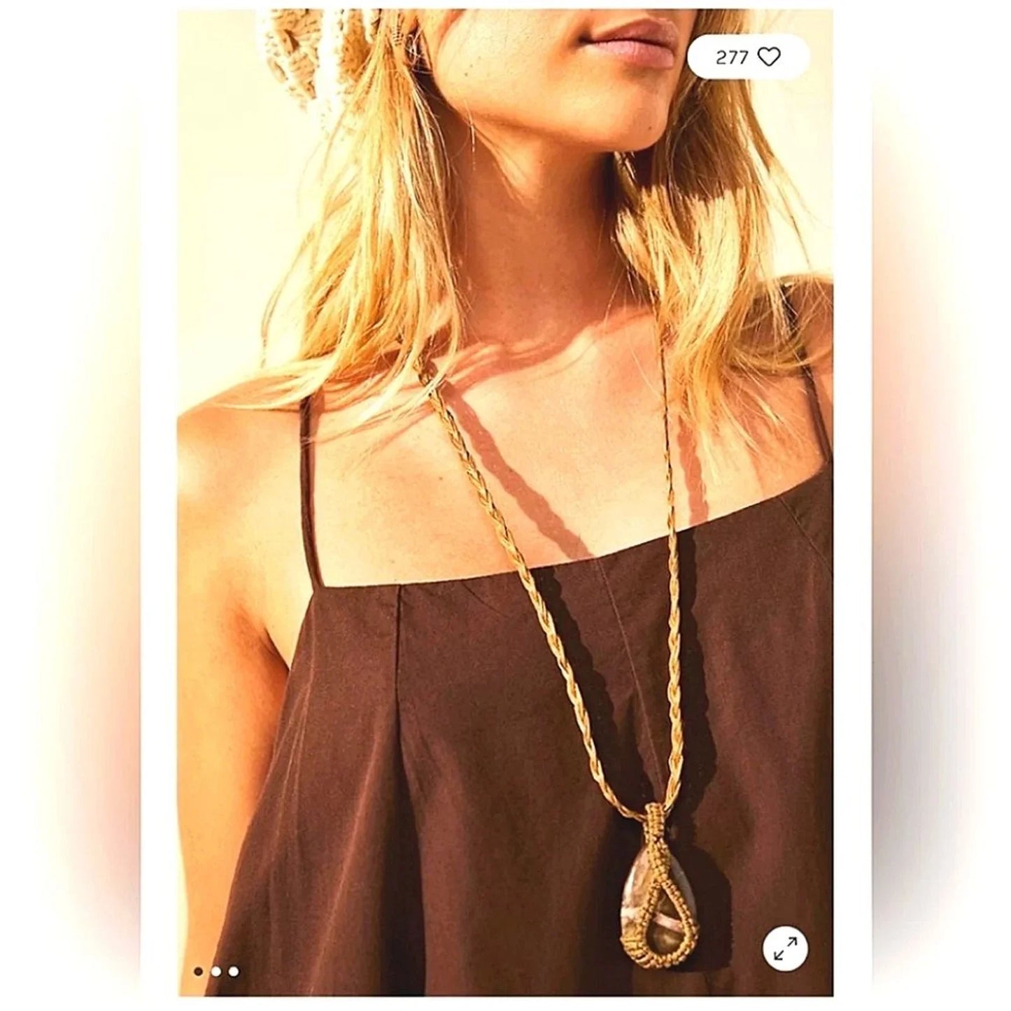 FREE PEOPLE Genuine Stone Pendant Boho Necklace-NWT $48
