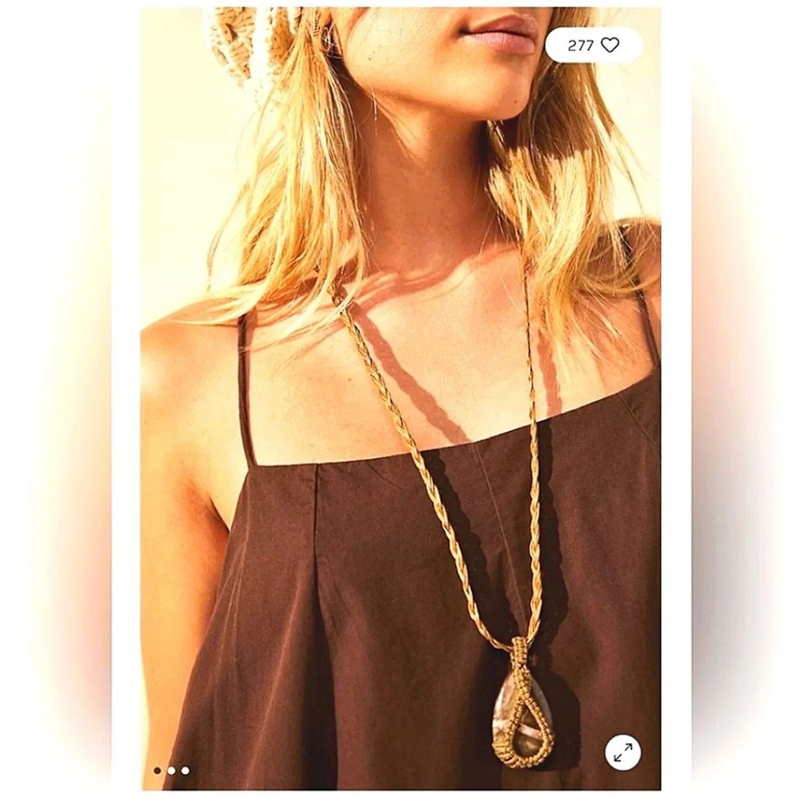 FREE PEOPLE Genuine Stone Pendant Boho Necklace-NWT $48
