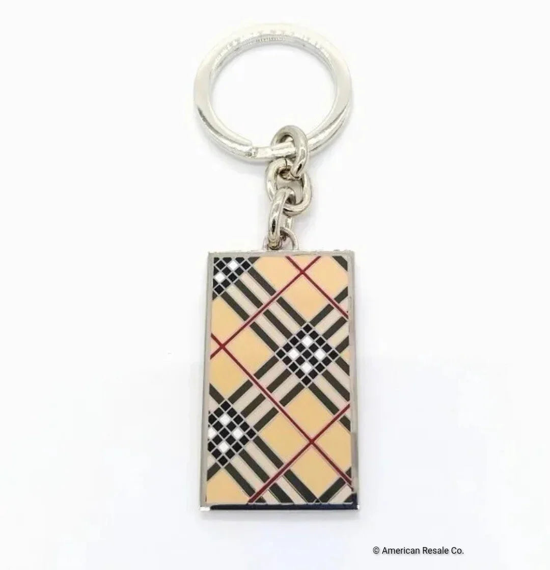 Vintage BURBERRY Nova Check Rectangle Keychain Purse Charm fob-men women unisex