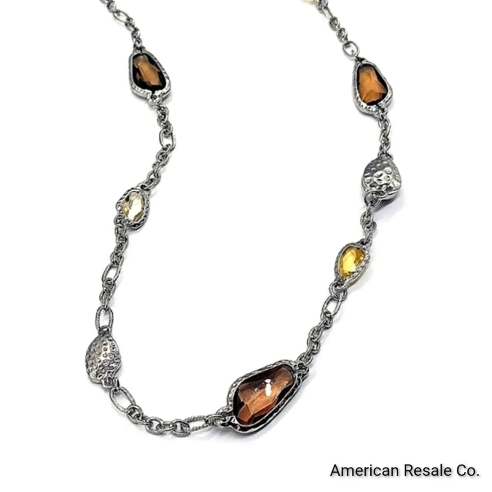 CHICO'S Topaz Citrine Gemstone Statement Layered Convertible Necklace in Silver