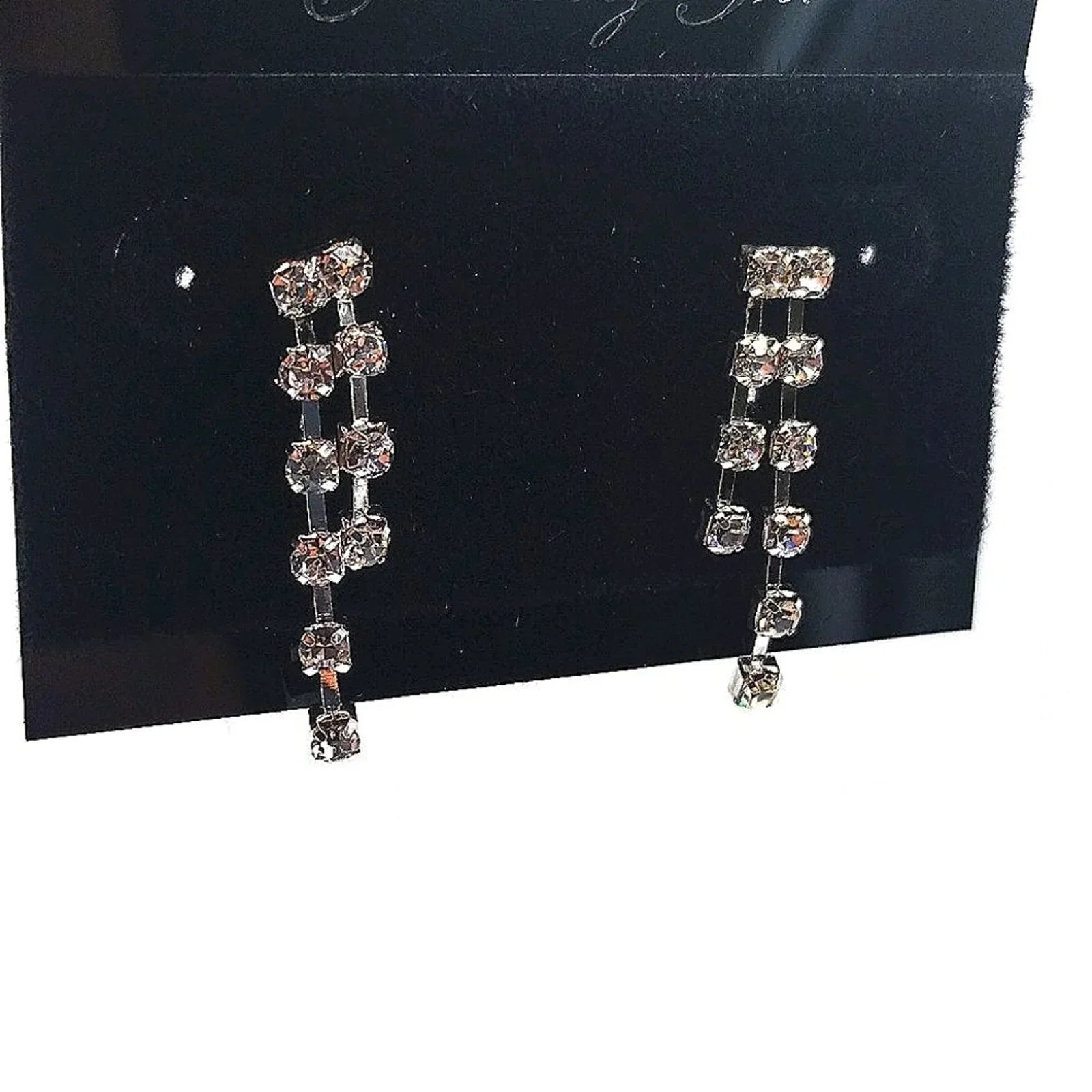 Vintage Eisenberg Ice 1" Pave Cubic Zirconia Drop Dangle Silver Earrings