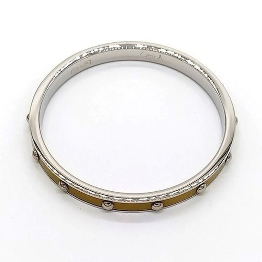 $68 COACH Yellow Enamel Silver 1/4" Nail Head Silver Bangle Bracelet - NWT