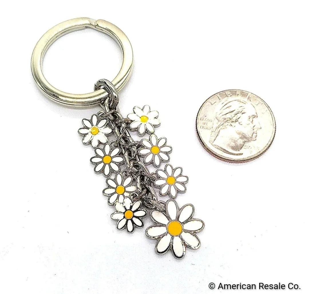 50% off! Rare COACH Enamel Multi Daisy Flower Keychain Fob Purse Charm-Vintage!