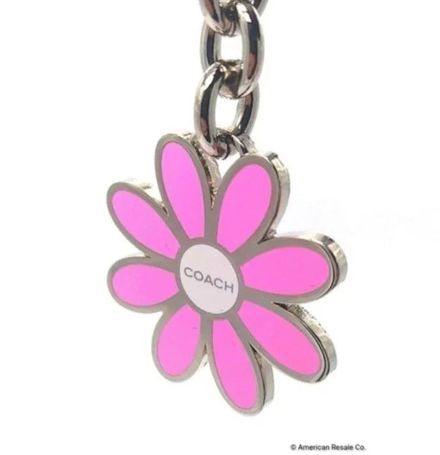 COACH Keychain Vintage PINK Enamel Daisy Keychain  Fob Purse Charm-Rare