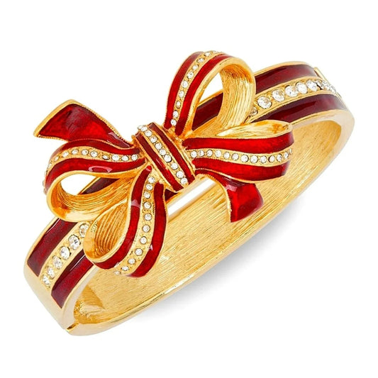 50% off! MACY'S Holiday Lane Pave Red Gold Bow Cubic Zirconia CZ Bangle Bracelet