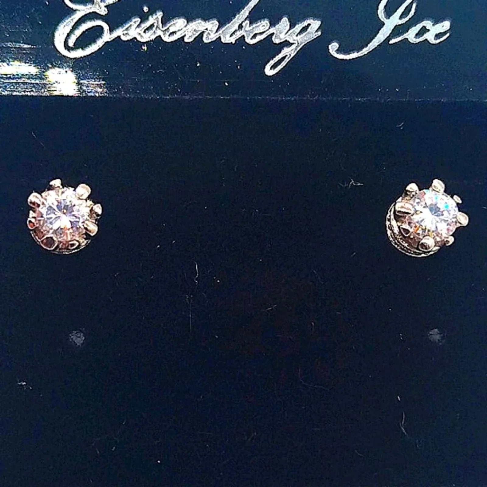 Vintage Eisenberg Ice 4MM Pave Cubic Zirconia Crystal Stud Earrings in Silver