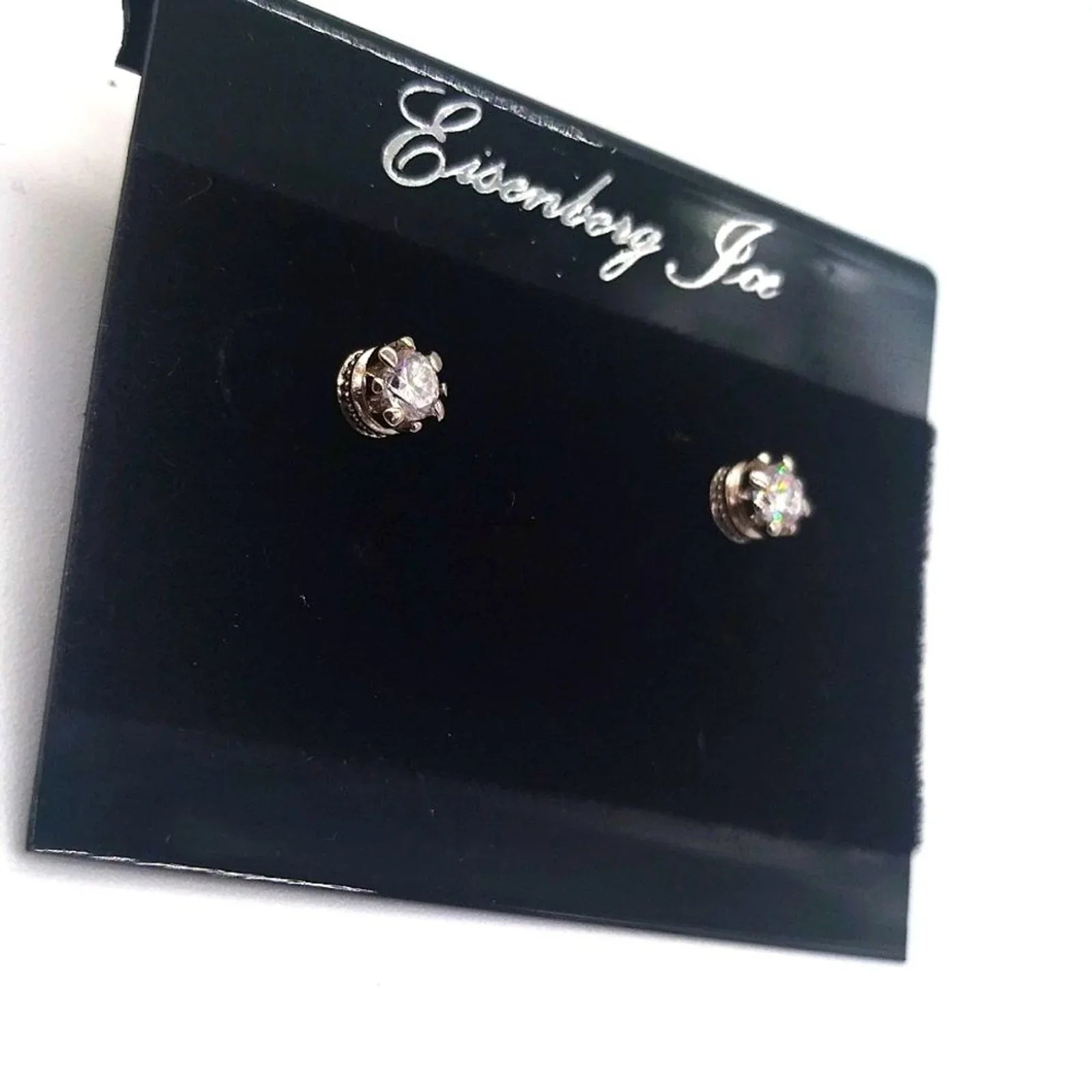 Vintage Eisenberg Ice 4MM Pave Cubic Zirconia Crystal Stud Earrings in Silver