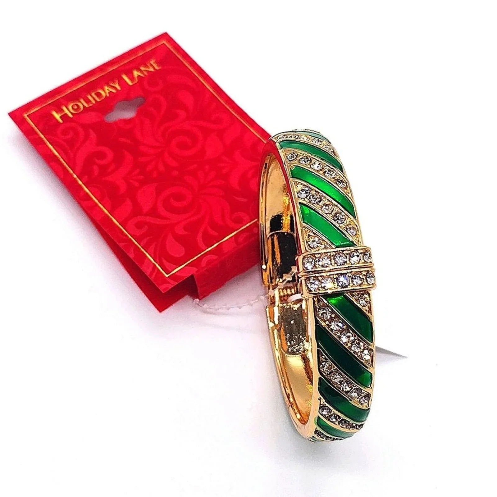 50% off! MACY'S Holiday Lane Pave Green Gold Cubic Zirconia CZ Bangle Bracelet