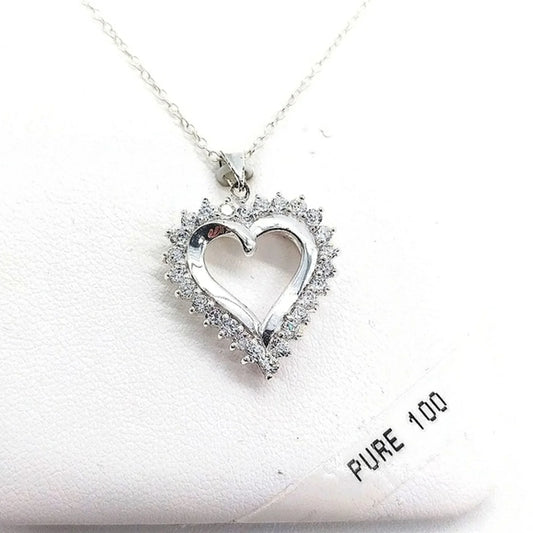 White Gold Plated Vermeil Sterling Silver .925 Heart with CZ Charm Necklace