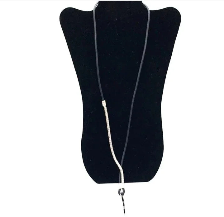 Alexander McQueen 26" Leather Cord Stainless Silver Combination Pendant Necklace