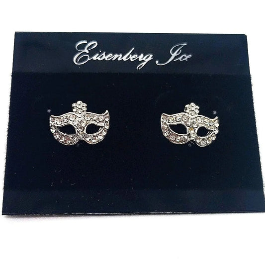Vintage Eisenberg Ice Masquerade Mask Pave Crystal Stud Earrings-Rare!