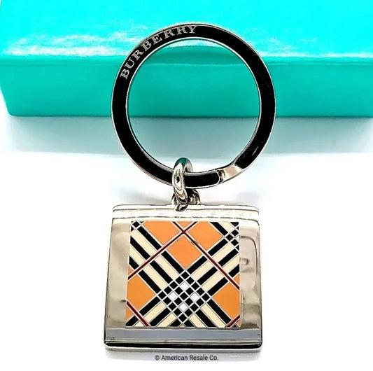 Authentic Vintage BURBERRY Nova Check Plaid Tan Key FOB Keychain Unisex Charm