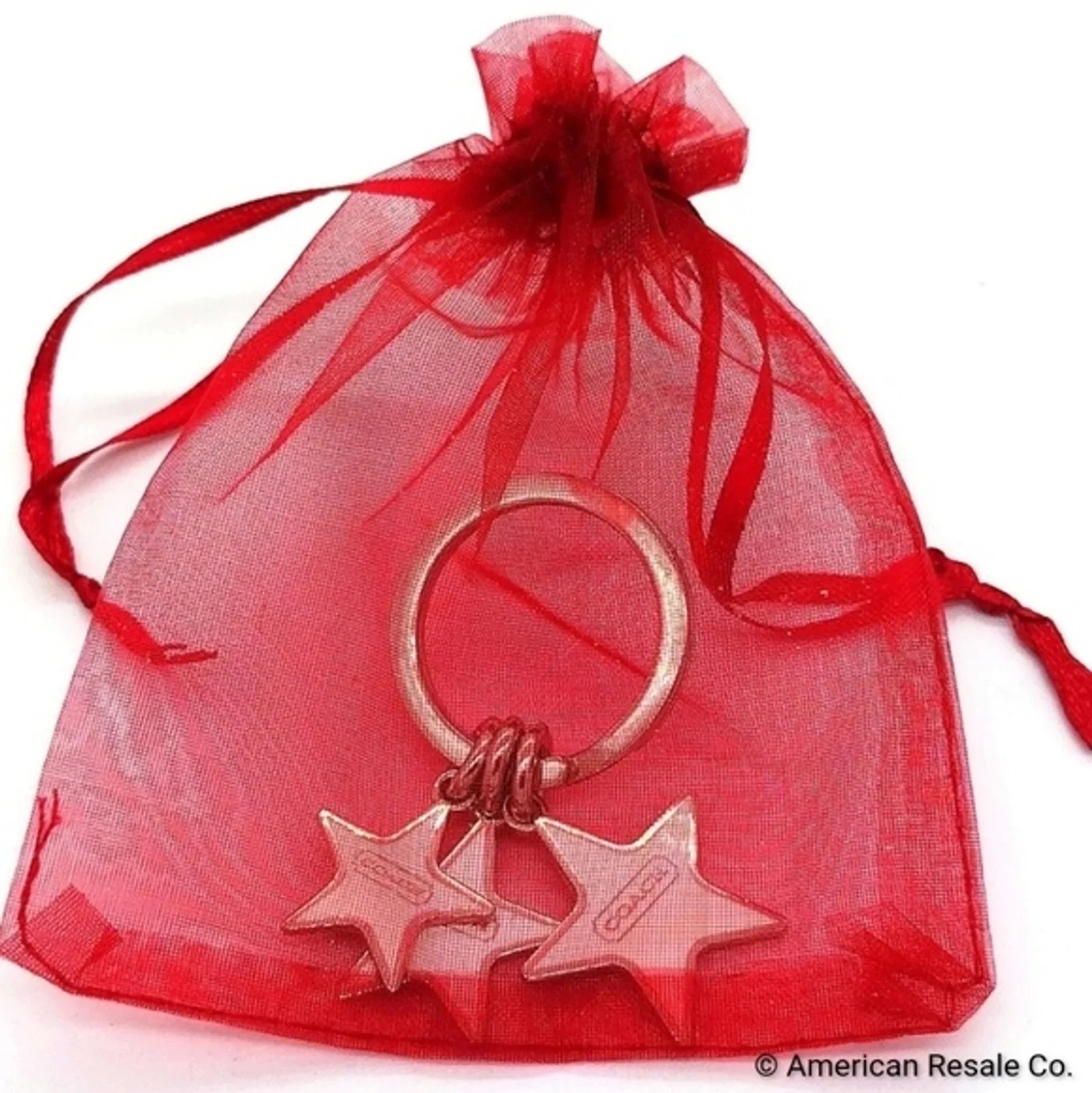 Vintage COACH White Triple Star Keychain Multi Fob Purse Charm-Rare