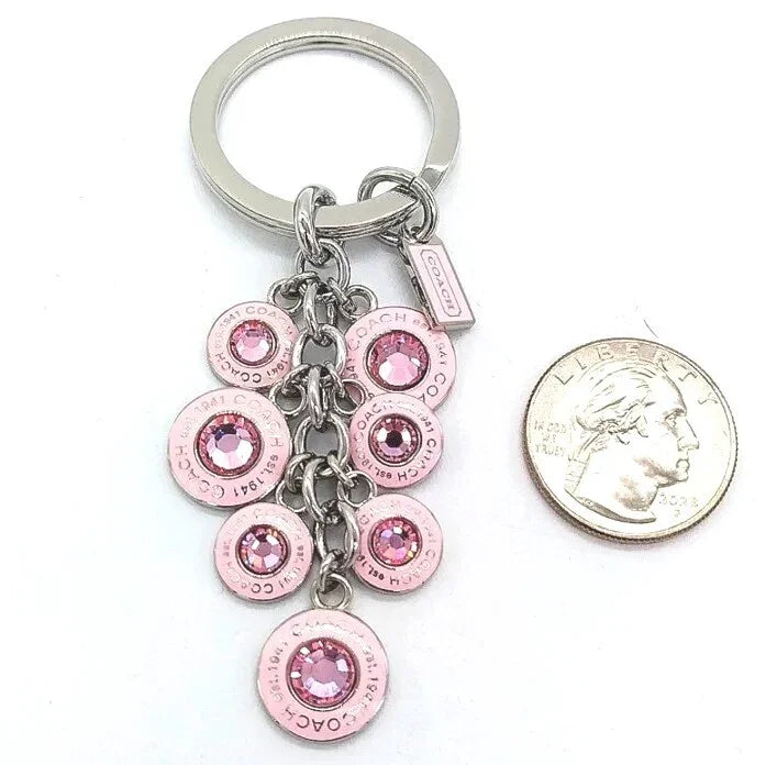 COACH Vintage BCA Signature Pink Diamond CZ Multi Charm Fob Keychain 1734