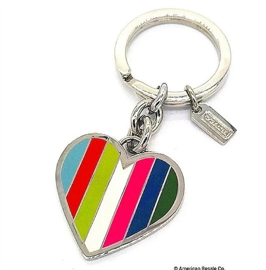 Rare COACH Rainbow LEGACY Heart Keychain Fob Purse Charm Style# 92109