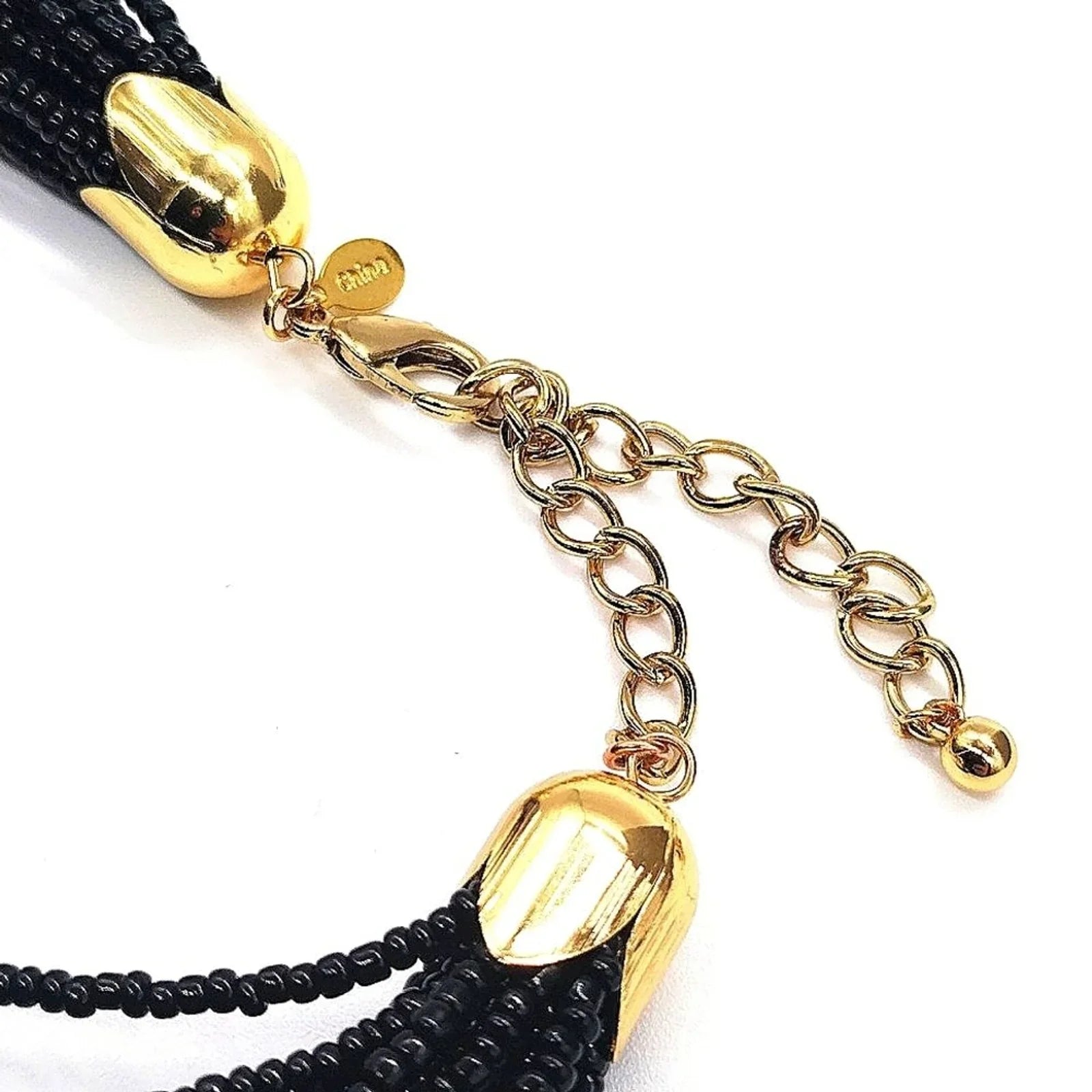Linea Black Beaded Nugget Collar Bib Necklace by Louis Dell'Olio
