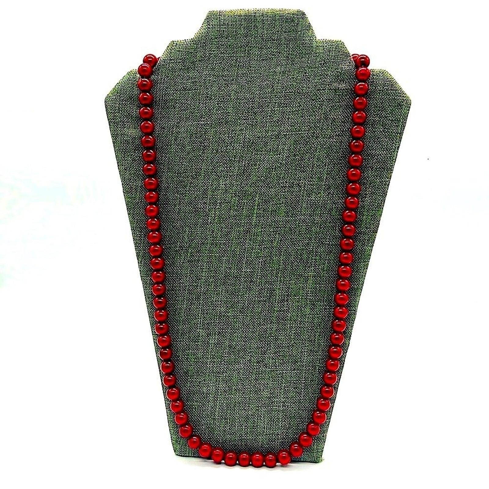 Vintage JOAN RIVERS Signed 30” Classic Collection Red Pearl Necklace