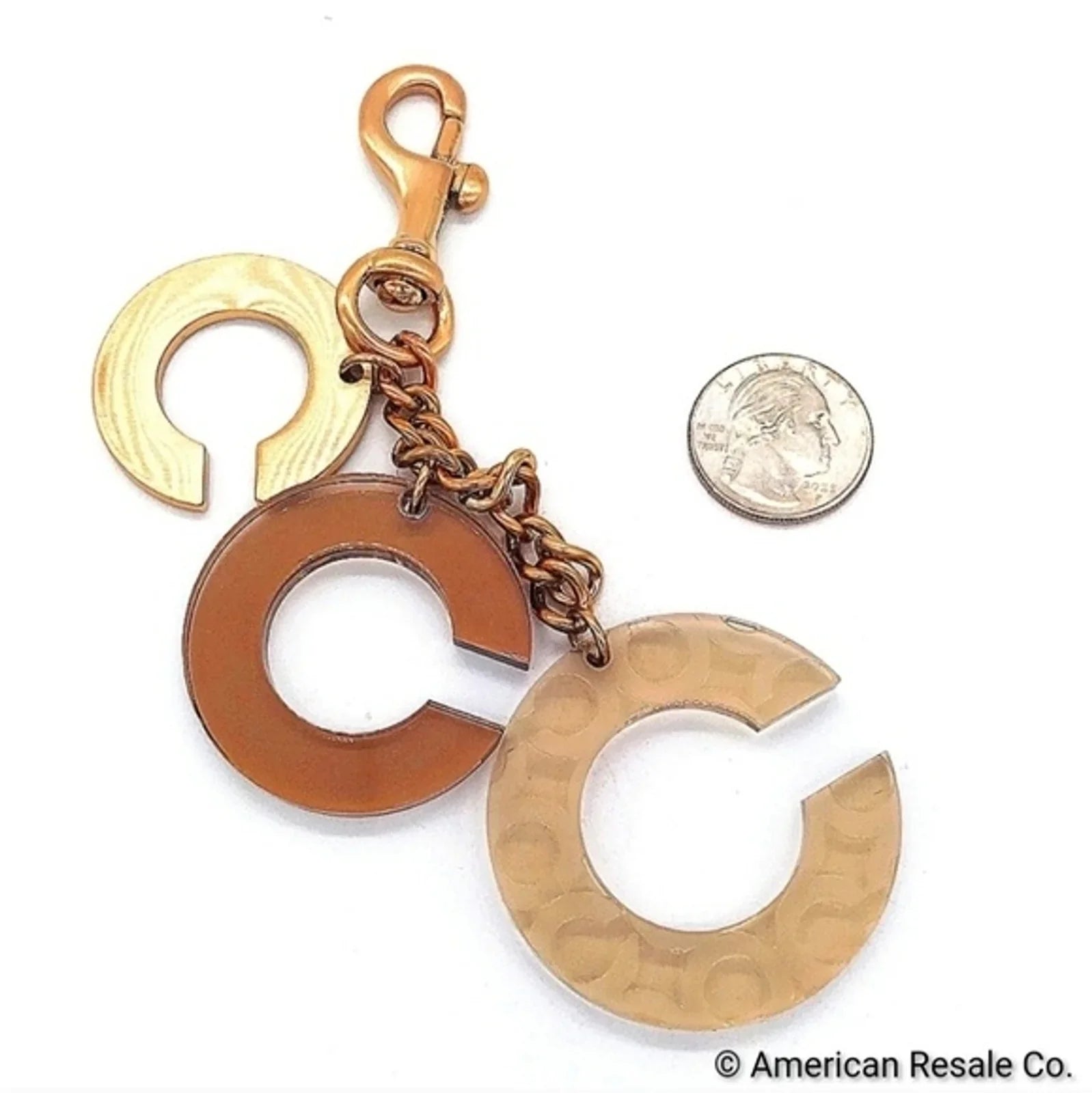 READ! Large COACH Triple C Trigger Snap Keychain Fob Purse Charm in Gold