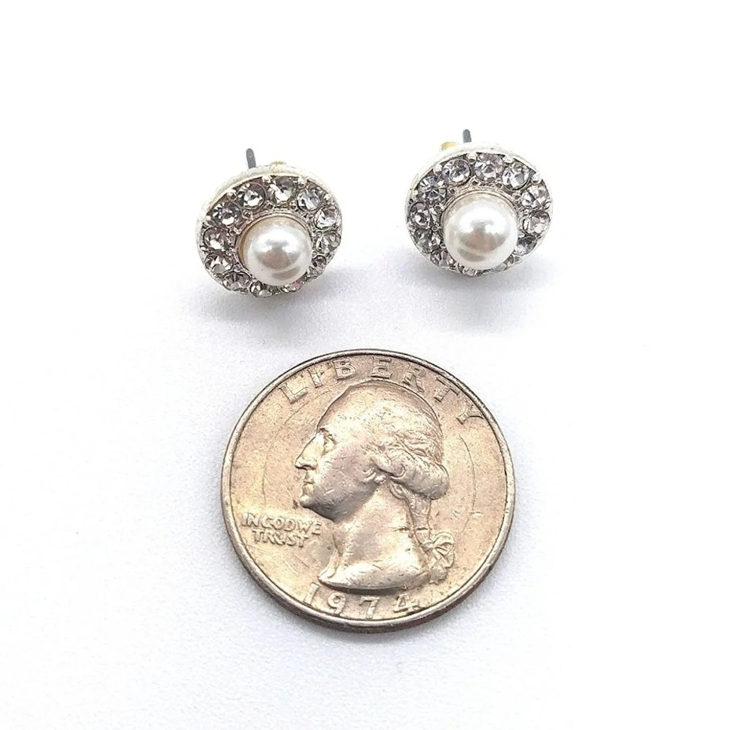 Made with Swarovski Crystals 1/2" Glass Pearl Stud Earrings in Silver