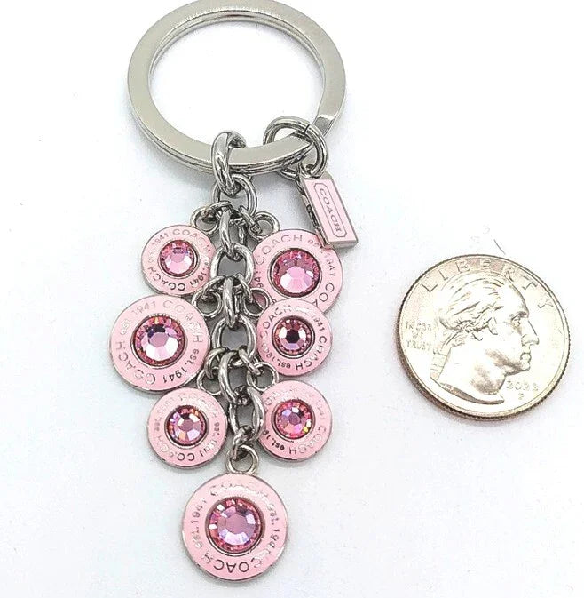 NEW IN BOX COACH Signature Pink Diamond CZ gemstone Charm Fob Keychain-Vintage