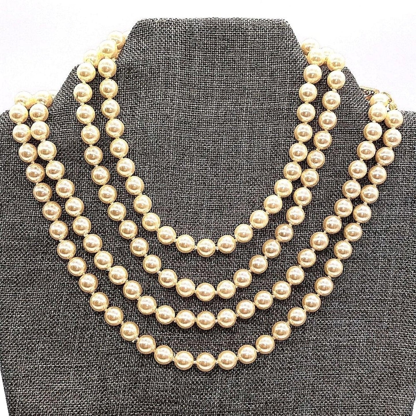 1970s 60" MONET Vintage Oyster Cream Knotted Glass Pearl Necklace-Rare-Unworn!