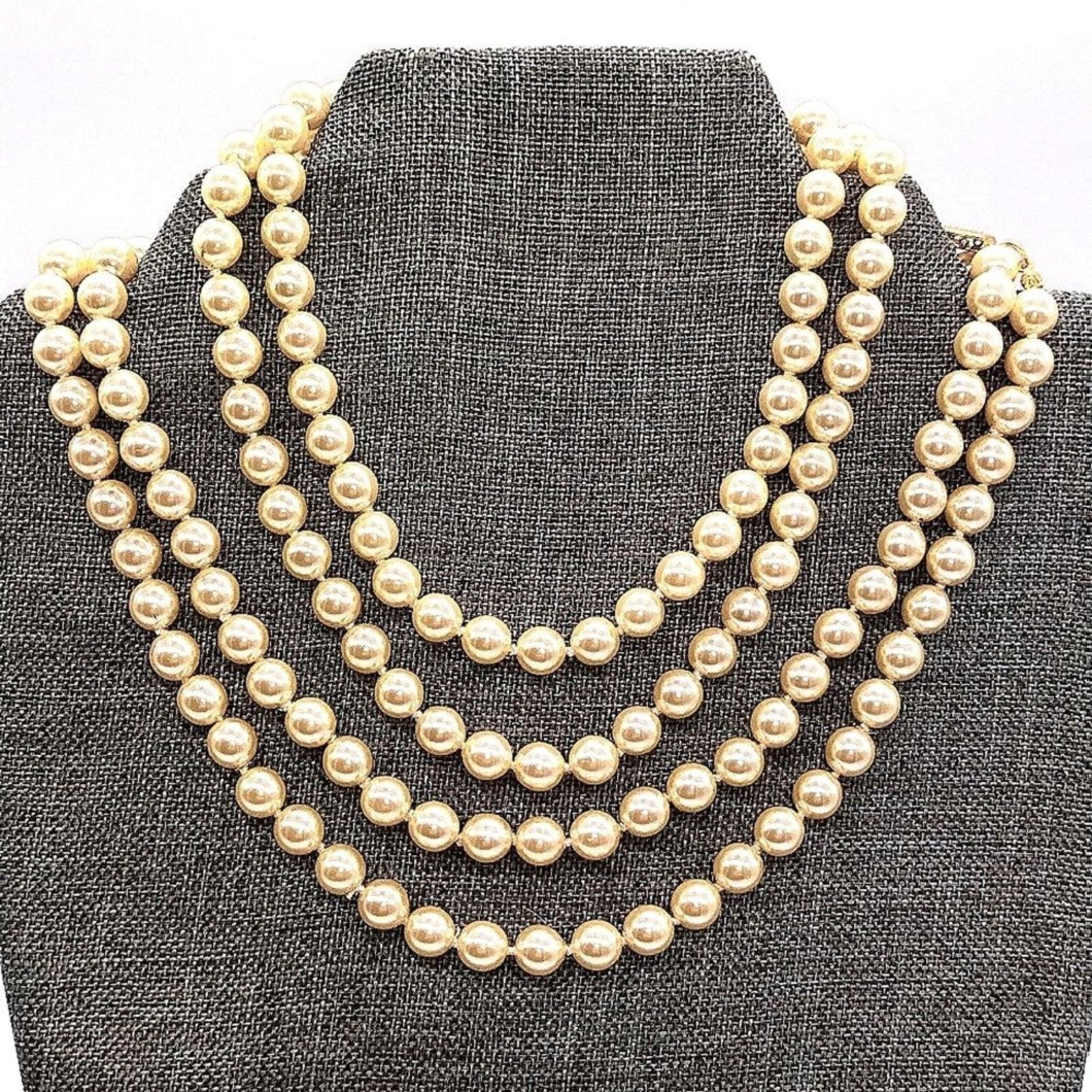 1970s 60" MONET Vintage Oyster Cream Knotted Glass Pearl Necklace-Rare-Unworn!
