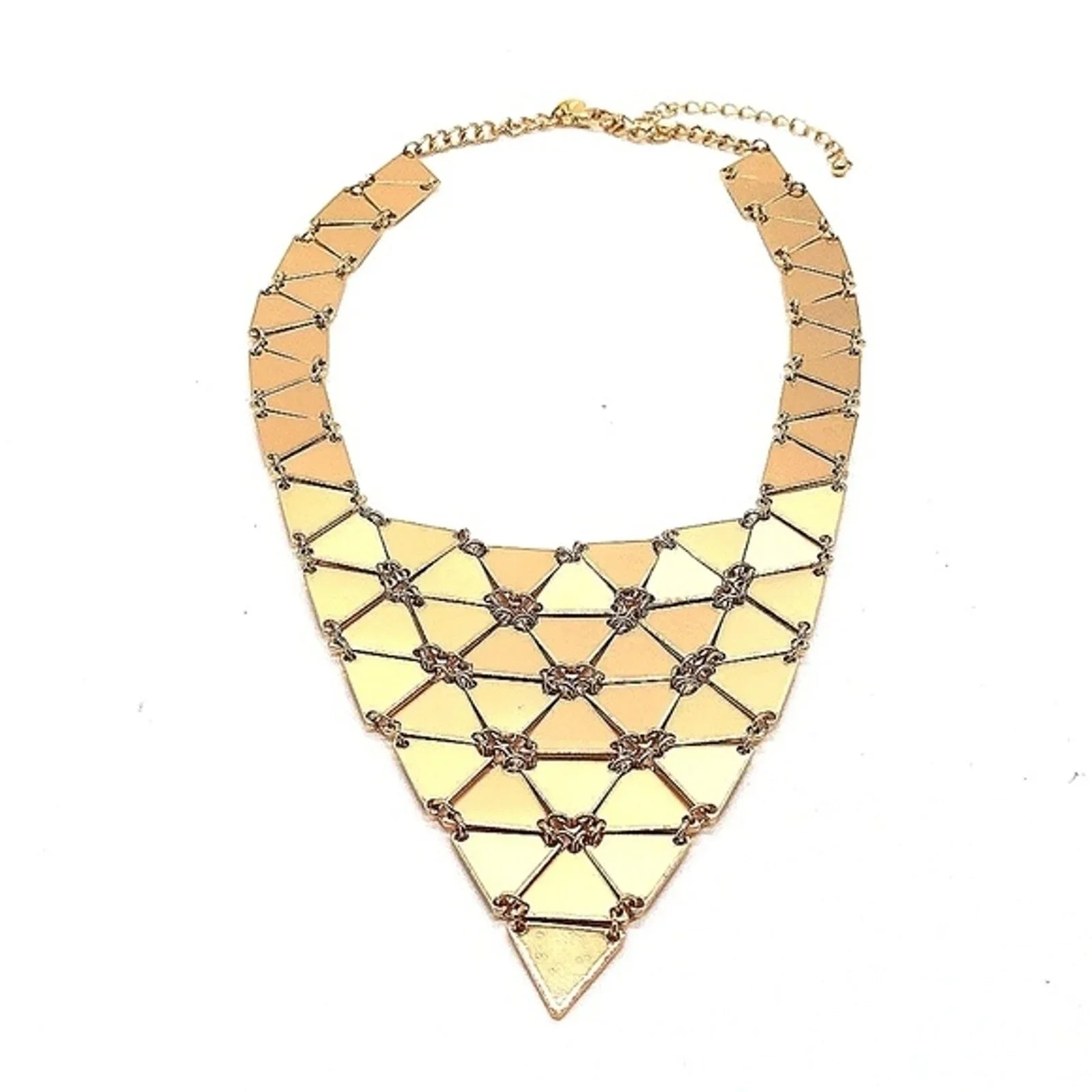 NEW CHICO'S Statement Collar Bib Necklace with extension in Reflective Gold