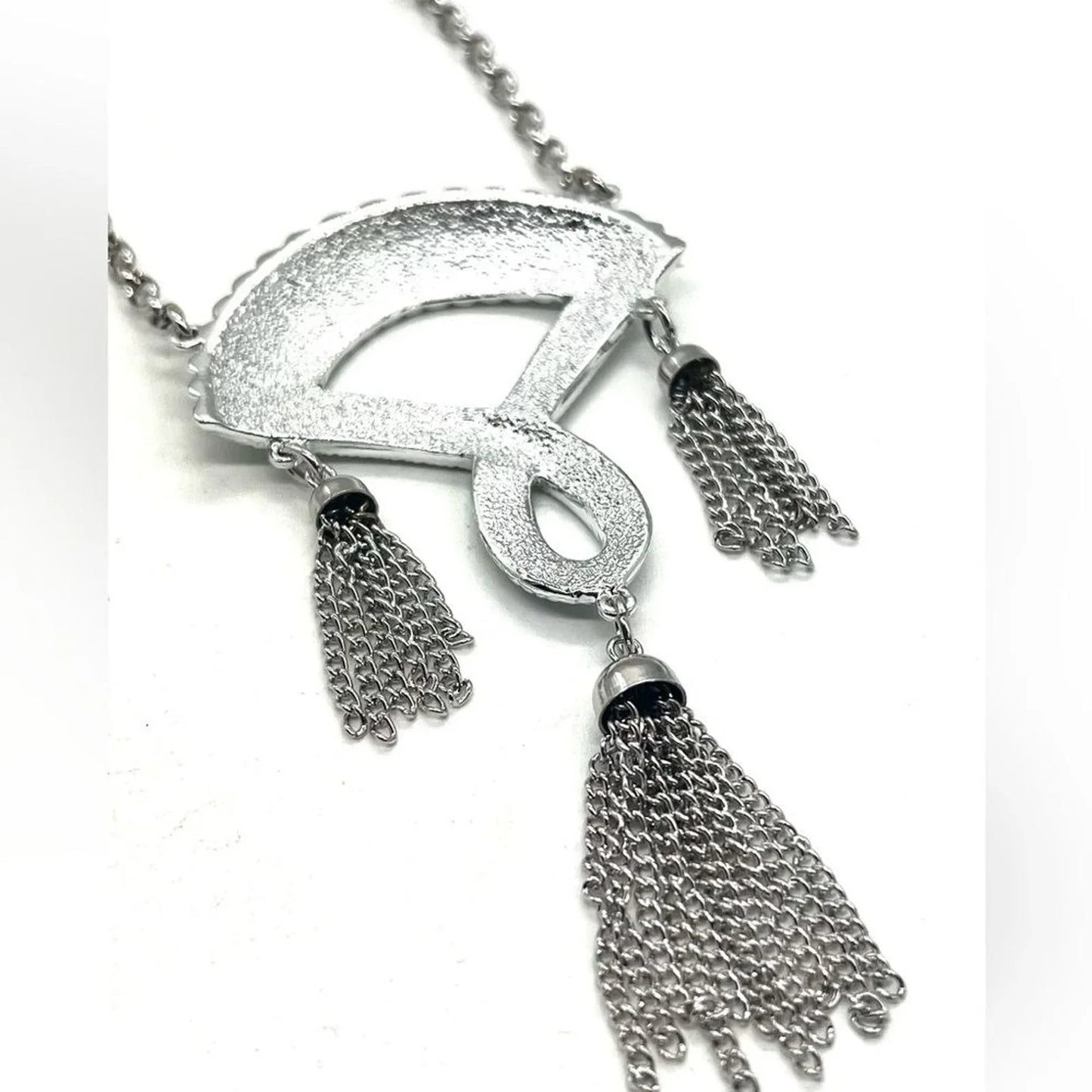 Sarah Coventry 1970s RARE Vintage NEW Brutalist Silver Tassel Pendant Necklace