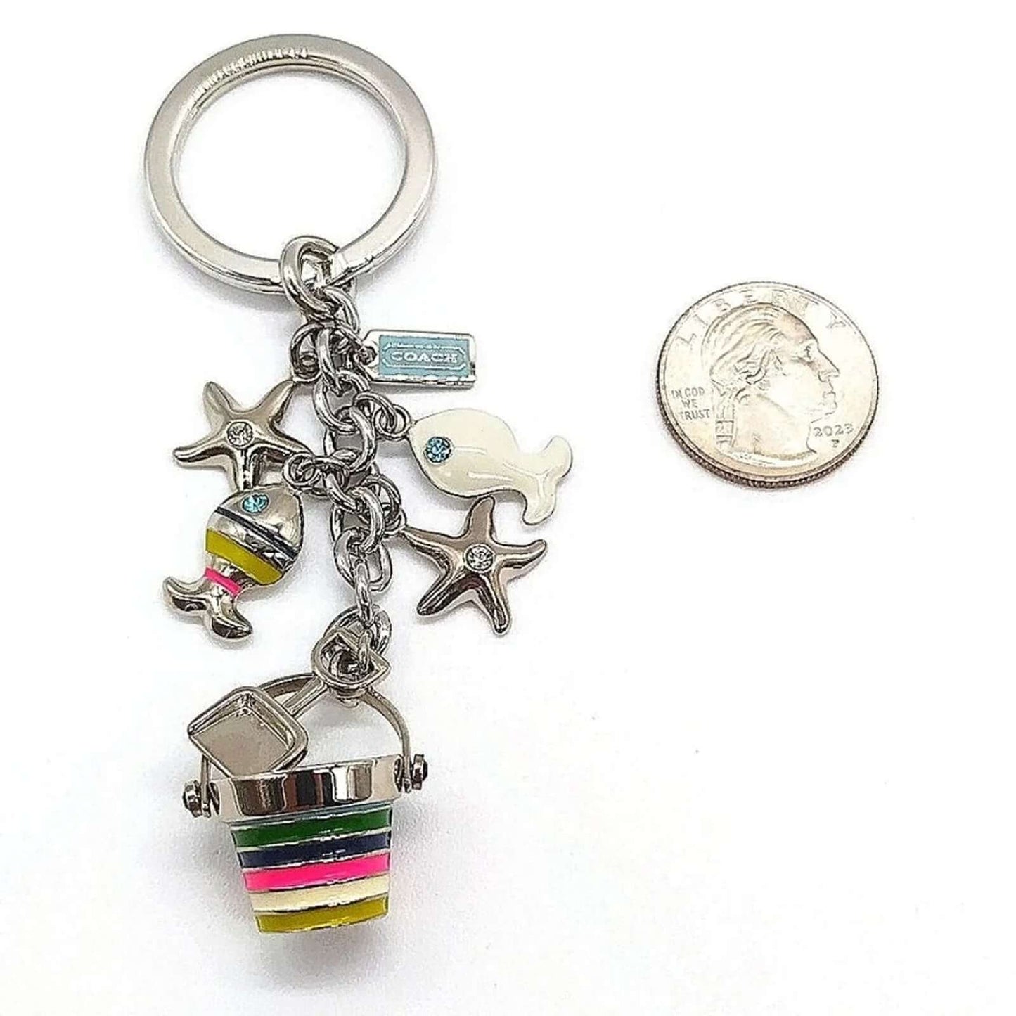 Rare COACH Pave Beach Fish Starfish Bucket Keychain Fob Purse Charm 92097