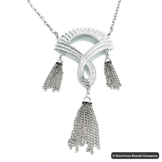 Sarah Coventry 1970s RARE Vintage NEW Brutalist Silver Tassel Pendant Necklace