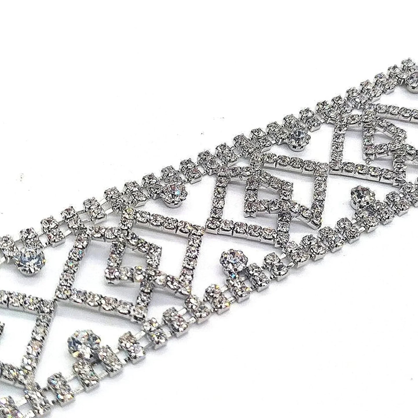 $130 CACHE Designer Crystal Tennis Bracelet and ChandelierEarrings Set-Silver