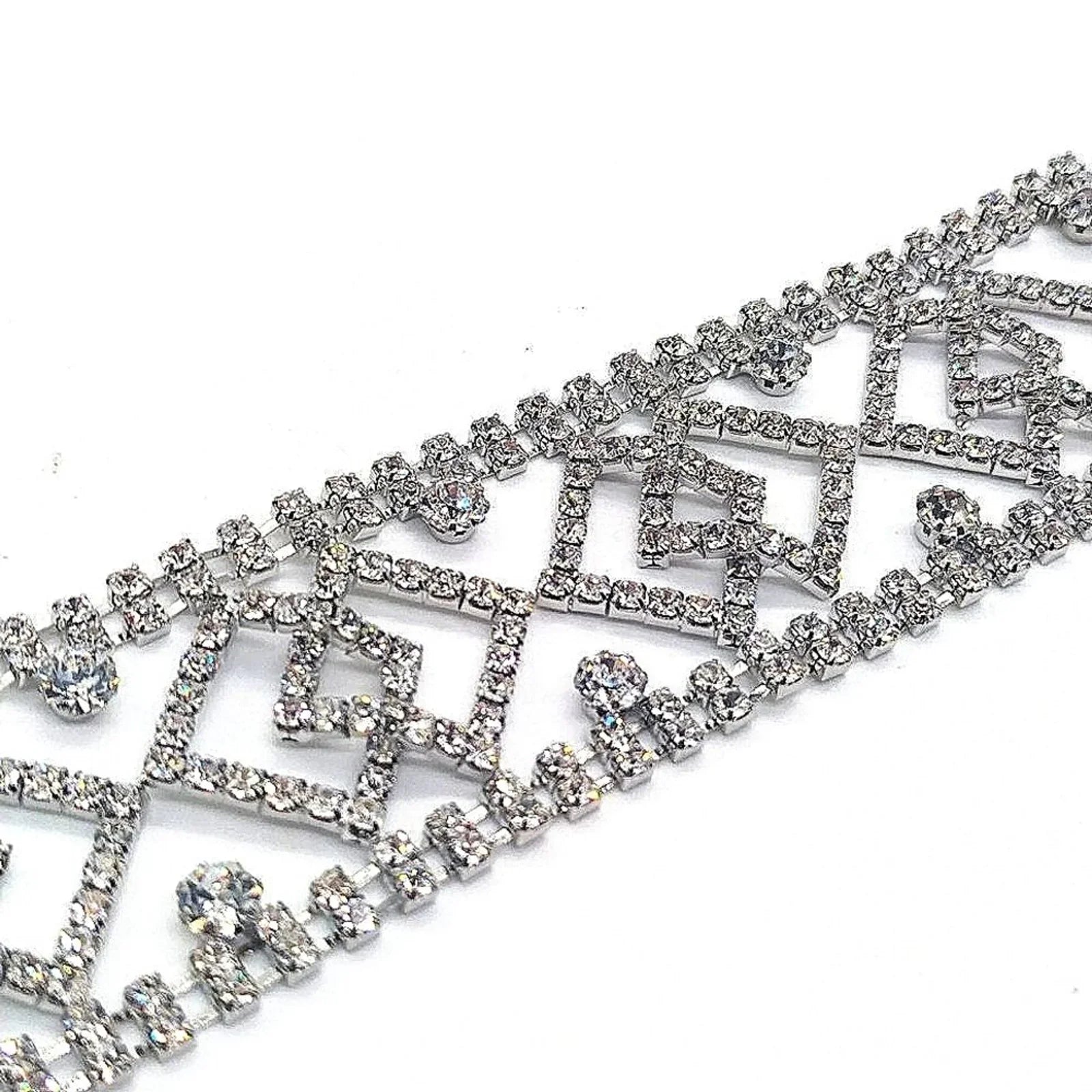 $130 CACHE Designer Crystal Tennis Bracelet and ChandelierEarrings Set-Silver