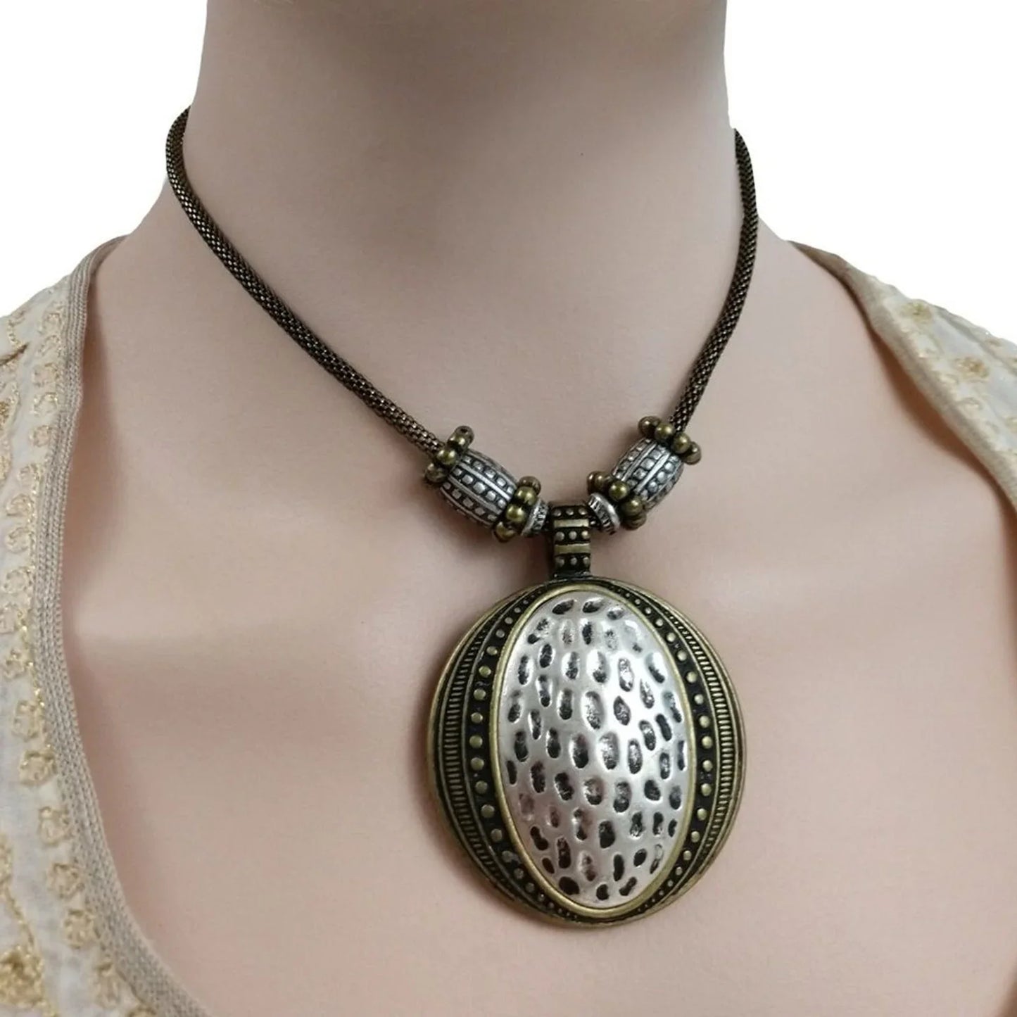NEW Vintage Premier Designs Two Tone Large Pendant Necklace