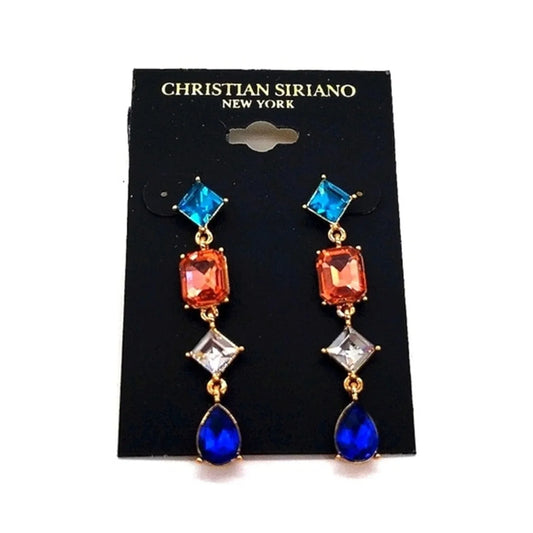 $59 Christian Siriano 2" Colorful Gemstone Dangle Drop Earrings in Gold tone