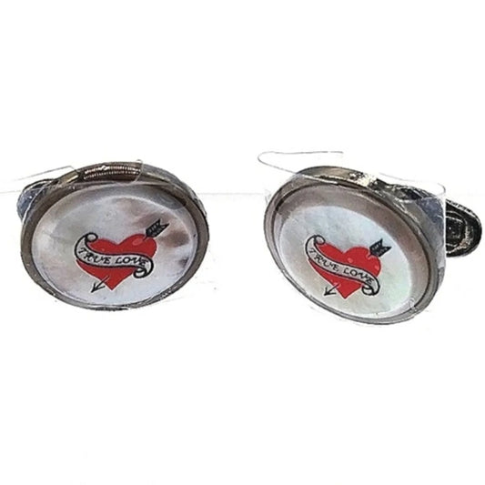 Paul Smith Vintage Round "True Love" Mother of Pearl Abalone Cufflinks in Black