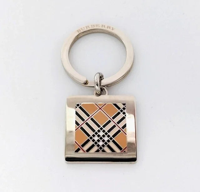 Authentic Vintage BURBERRY Nova Check Plaid Tan Key FOB Keychain Unisex Charm