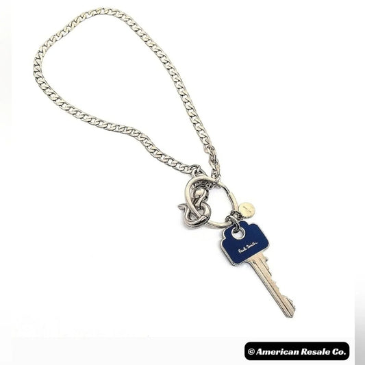 Vintage Paul Smith Blue Key Keychain 16" Necklace in Silver rare