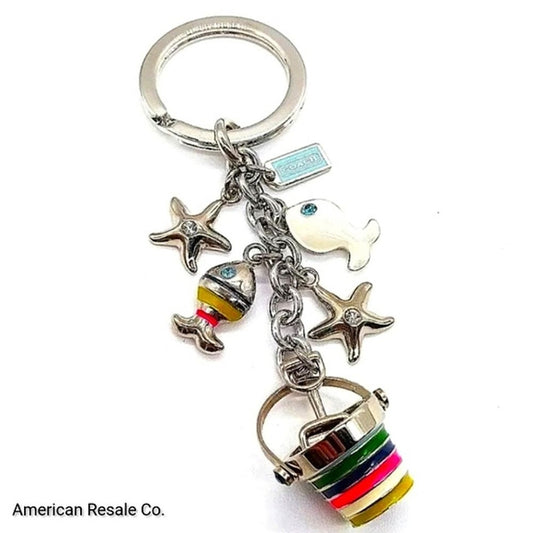 Rare COACH Pave Beach Fish Starfish Bucket Keychain Fob Purse Charm 92097
