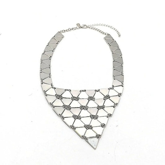 NEW CHICO'S Statement Collar Bib Necklace with extension in Reflective Silver