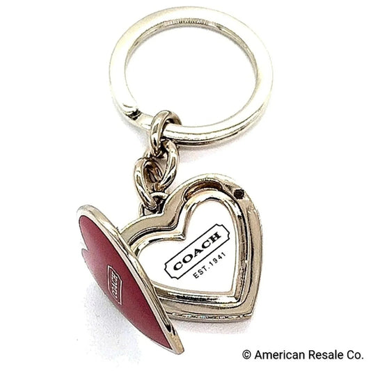 Vintage COACH Signature Red Heart Locket Purse Charm Keychain #1657