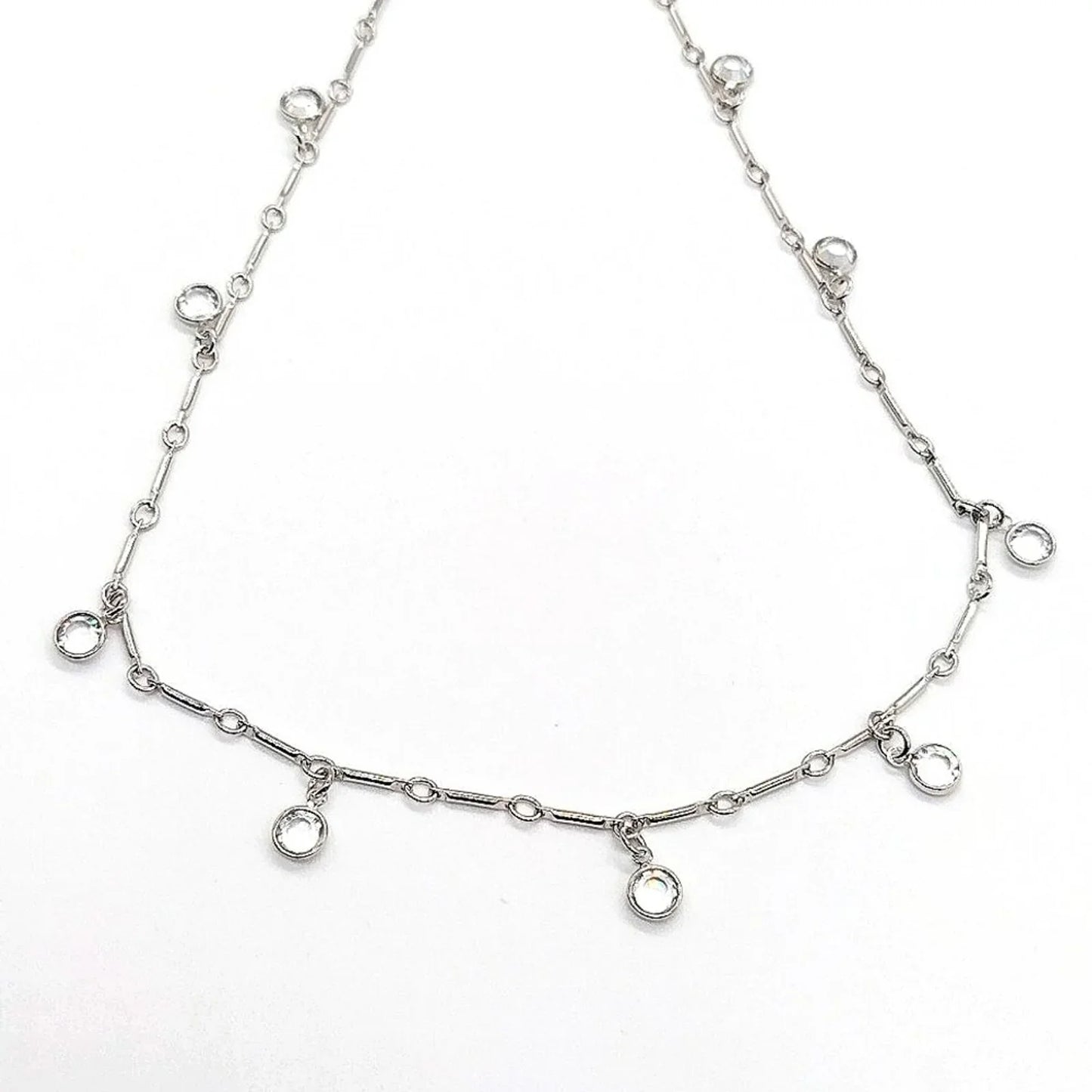 KJL Kenneth Jay Lane Vintage Crystal Silver Station Necklace 18"