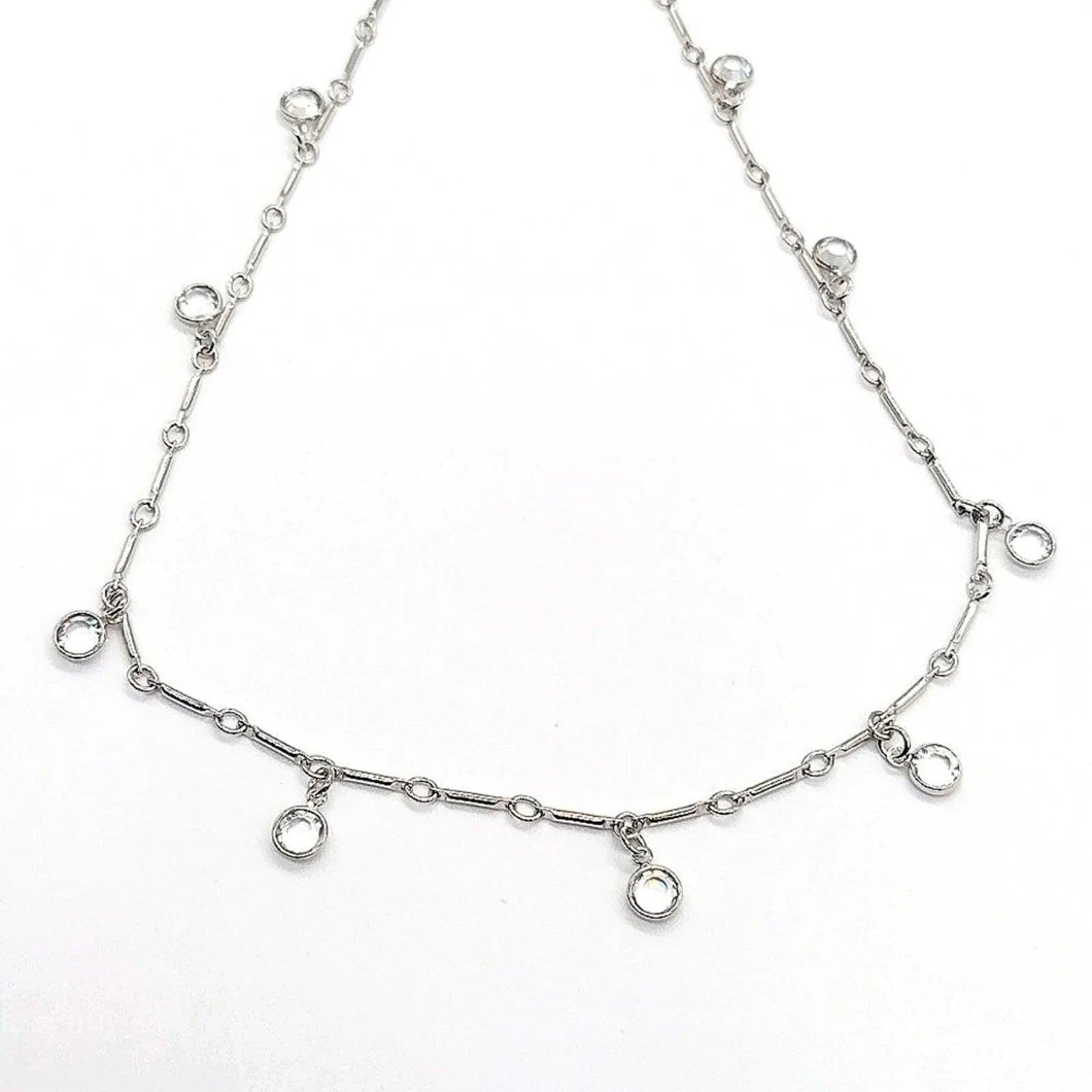 KJL Kenneth Jay Lane Vintage Crystal Silver Station Necklace 18"
